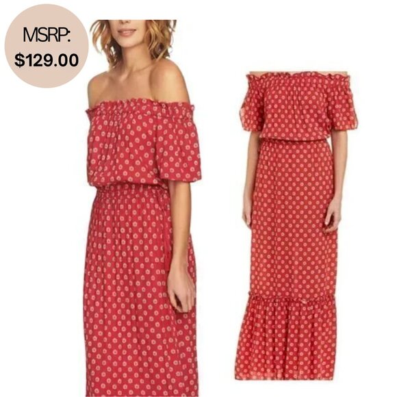NWT 1.STATE Printed Off-The-Shoulder Blouson Maxi Dress- Size XS - Picture 1 of 15